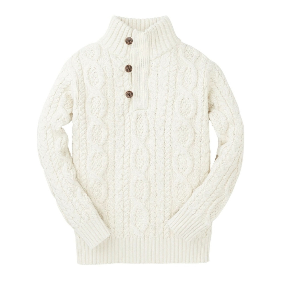 Organic Mock Neck Cable Sweater with Buttons Toddler